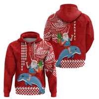 Custom Hawaii Mele Kalikimaka Hoodie Santa Riding The DolPhin Mix Kakau Pattern Red Style LT03 - Polynesian Pride