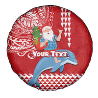 Custom Hawaii Mele Kalikimaka Spare Tire Cover Santa Riding The DolPhin Mix Kakau Pattern Red Style LT03 - Polynesian Pride