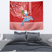 Custom Hawaii Mele Kalikimaka Tapestry Santa Riding The DolPhin Mix Kakau Pattern Red Style LT03 - Polynesian Pride