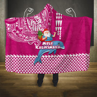 Hawaii Mele Kalikimaka Hooded Blanket Santa Riding The DolPhin Mix Kakau Pattern Pink Style LT03 One Size Pink - Polynesian Pride