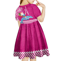 Hawaii Mele Kalikimaka Kid Short Sleeve Dress Santa Riding The DolPhin Mix Kakau Pattern Pink Style LT03 - Polynesian Pride