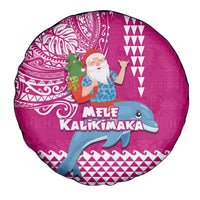 Hawaii Mele Kalikimaka Spare Tire Cover Santa Riding The DolPhin Mix Kakau Pattern Pink Style LT03 - Polynesian Pride