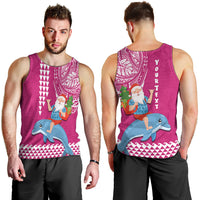 Custom Hawaii Mele Kalikimaka Men Tank Top Santa Riding The DolPhin Mix Kakau Pattern Pink Style LT03 - Polynesian Pride