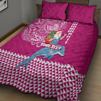 Custom Hawaii Mele Kalikimaka Quilt Bed Set Santa Riding The DolPhin Mix Kakau Pattern Pink Style LT03 - Polynesian Pride