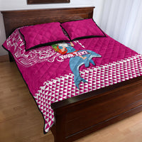 Custom Hawaii Mele Kalikimaka Quilt Bed Set Santa Riding The DolPhin Mix Kakau Pattern Pink Style LT03 - Polynesian Pride