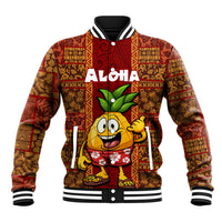 Hawaii Baseball Jacket Aloha Funny Pineapple Mix Kakau Hawaiian Tribal LT03 Unisex Red - Polynesian Pride