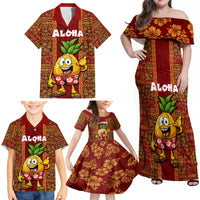 Hawaii Family Matching Off Shoulder Maxi Dress and Hawaiian Shirt Aloha Funny Pineapple Mix Kakau Hawaiian Tribal LT03 - Polynesian Pride