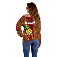 Hawaii Off Shoulder Sweater Aloha Funny Pineapple Mix Kakau Hawaiian Tribal LT03 - Polynesian Pride