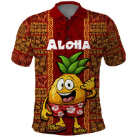 Hawaii Polo Shirt Aloha Funny Pineapple Mix Kakau Hawaiian Tribal LT03 Red - Polynesian Pride