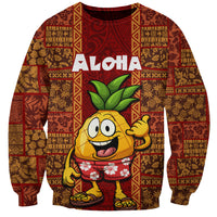 Hawaii Sweatshirt Aloha Funny Pineapple Mix Kakau Hawaiian Tribal LT03 Unisex Red - Polynesian Pride