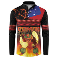 Samoan Siva Afi Button Sweatshirt Tribal Performers of Samoan Fire Knife Dancing LT03 Black - Polynesian Pride