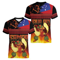 Samoan Siva Afi Women V-Neck T-Shirt Tribal Performers of Samoan Fire Knife Dancing LT03 - Polynesian Pride