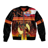 Tahitian Siva Afi Sleeve Zip Bomber Jacket Tribal Performers of Tahitian Fire Knife Dancing LT03 Unisex Black - Polynesian Pride
