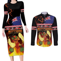 Aotearoa Siva Afi Couples Matching Long Sleeve Bodycon Dress and Long Sleeve Button Shirt Tribal Performers of Aotearoa Fire Knife Dancing