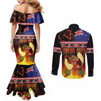Aotearoa Siva Afi Couples Matching Mermaid Dress and Long Sleeve Button Shirt Tribal Performers of Aotearoa Fire Knife Dancing