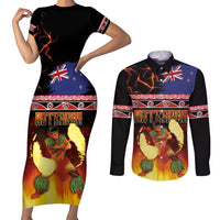 Aotearoa Siva Afi Couples Matching Short Sleeve Bodycon Dress and Long Sleeve Button Shirt Tribal Performers of Aotearoa Fire Knife Dancing