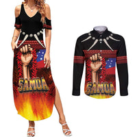 Personalised Samoan Spirit - Samoa Tribal Heritage Couples Matching Summer Maxi Dress and Long Sleeve Button Shirt LT03 Black - Polynesian Pride