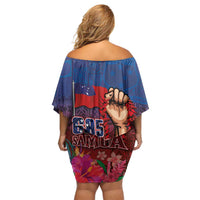 Proud of Samoa Off Shoulder Short Dress Ula Nifo with Samoa 685 and Hibiscus Tapa Tribal Pattern LT03 - Polynesian Pride