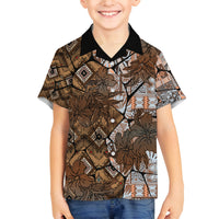 Fiji Masi Tapa Tribal Family Matching Long Sleeve Bodycon Dress and Hawaiian Shirt Old Hibiscus Vintage Style LT03 Son's Shirt Brown - Polynesian Pride
