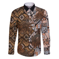 Fiji Masi Tapa Tribal Family Matching Tank Maxi Dress and Hawaiian Shirt Old Hibiscus Vintage Style LT03 Dad's Shirt - Long Sleeve Brown - Polynesian Pride