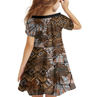 Fiji Masi Tapa Tribal Kid Short Sleeve Dress Old Hibiscus Vintage Style LT03 - Polynesian Pride