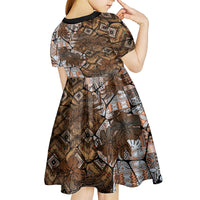 Fiji Masi Tapa Tribal Kid Short Sleeve Dress Old Hibiscus Vintage Style LT03 - Polynesian Pride