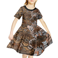 Fiji Masi Tapa Tribal Kid Short Sleeve Dress Old Hibiscus Vintage Style LT03 - Polynesian Pride