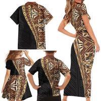 Samoan Siapo Family Matching Short Sleeve Bodycon Dress and Hawaiian Shirt Tatau Pattern Half Style Retro Mode LT03