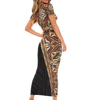 Samoan Siapo Family Matching Short Sleeve Bodycon Dress and Hawaiian Shirt Tatau Pattern Half Style Retro Mode LT03
