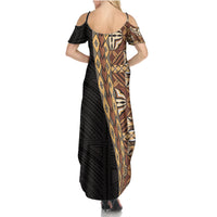 Samoan Siapo Summer Maxi Dress Tatau Pattern Half Style Retro Mode LT03 - Polynesian Pride
