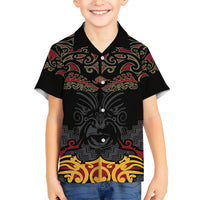 Custom New Zealand Rugby Family Matching Short Sleeve Bodycon Dress and Hawaiian Shirt Black Fern Maori Tribal Pattern LT03 Son's Shirt Black - Polynesian Pride