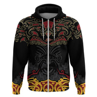 Custom New Zealand Rugby Hoodie Black Fern Maori Tribal Pattern LT03 Zip Hoodie Black - Polynesian Pride