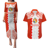 Custom Tonga Rugby Couples Matching Puletasi and Hawaiian Shirt Ikale Tahi Ngatu Tribal Pattern LT03 Orange - Polynesian Pride