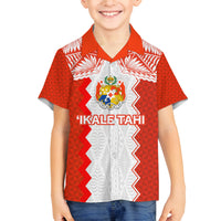 Custom Tonga Rugby Family Matching Off Shoulder Maxi Dress and Hawaiian Shirt Ikale Tahi Ngatu Tribal Pattern LT03 Son's Shirt Orange - Polynesian Pride