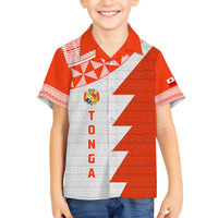 Custom Tonga Rugby Family Matching Tank Maxi Dress and Hawaiian Shirt Ikale Tahi Ngatu Tribal Pattern Half Style LT03 Son's Shirt Orange - Polynesian Pride