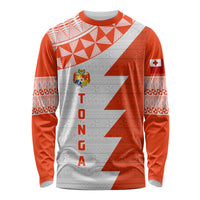 Custom Tonga Rugby Long Sleeve Shirt Ikale Tahi Ngatu Tribal Pattern Half Style LT03 Unisex Orange - Polynesian Pride