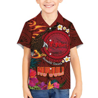 American Samoa Manulele Tausala Nu'uuli Family Matching Short Sleeve Bodycon Dress and Hawaiian Shirt Tatau Art Pattern with Tropical Plants