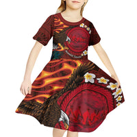 American Samoa Manulele Tausala Nu'uuli Kid Short Sleeve Dress Tatau Art Pattern with Tropical Plants