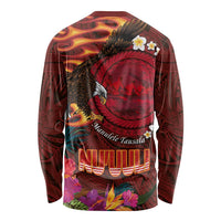 American Samoa Manulele Tausala Nu'uuli Long Sleeve Shirt Tatau Art Pattern with Tropical Plants