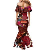 American Samoa Manulele Tausala Nu'uuli Mermaid Dress Tatau Art Pattern with Tropical Plants