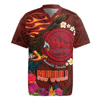 American Samoa Manulele Tausala Nu'uuli Rugby Jersey Tatau Art Pattern with Tropical Plants LT03 Red - Polynesian Pride