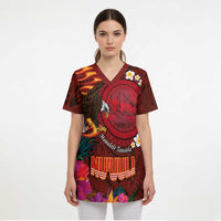 American Samoa Manulele Tausala Nu'uuli Scrub Top Tatau Art Pattern with Tropical Plants - Polynesian Pride