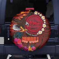 American Samoa Manulele Tausala Nu'uuli Spare Tire Cover Tatau Art Pattern with Tropical Plants LT03 No hole Red - Polynesian Pride
