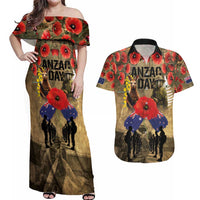 Australia and New Zealand ANZAC Day Couples Matching Off Shoulder Maxi Dress and Hawaiian Shirt Kangaroo and Kiwi Bird Soldier-Honor and Remember Vintage Style