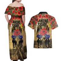 Australia and New Zealand ANZAC Day Couples Matching Off Shoulder Maxi Dress and Hawaiian Shirt Kangaroo and Kiwi Bird Soldier-Honor and Remember Vintage Style