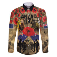 Australia and New Zealand ANZAC Day Family Matching Off The Shoulder Long Sleeve Dress and Hawaiian Shirt Kangaroo and Kiwi Bird Soldier-Honor and Remember Vintage Style