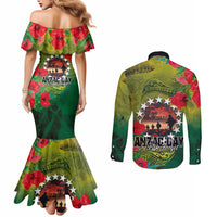 Cook Islands ANDAC Day Couples Matching Mermaid Dress and Long Sleeve Button Shirt Honor and Remember Soliders-Forever in My Thoughts Grunge Style