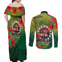 Cook Islands ANDAC Day Couples Matching Off Shoulder Maxi Dress and Long Sleeve Button Shirt Honor and Remember Soliders-Forever in My Thoughts Grunge Style