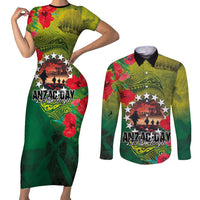 Cook Islands ANDAC Day Couples Matching Short Sleeve Bodycon Dress and Long Sleeve Button Shirt Honor and Remember Soliders-Forever in My Thoughts Grunge Style