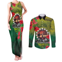 Cook Islands ANDAC Day Couples Matching Tank Maxi Dress and Long Sleeve Button Shirt Honor and Remember Soliders-Forever in My Thoughts Grunge Style